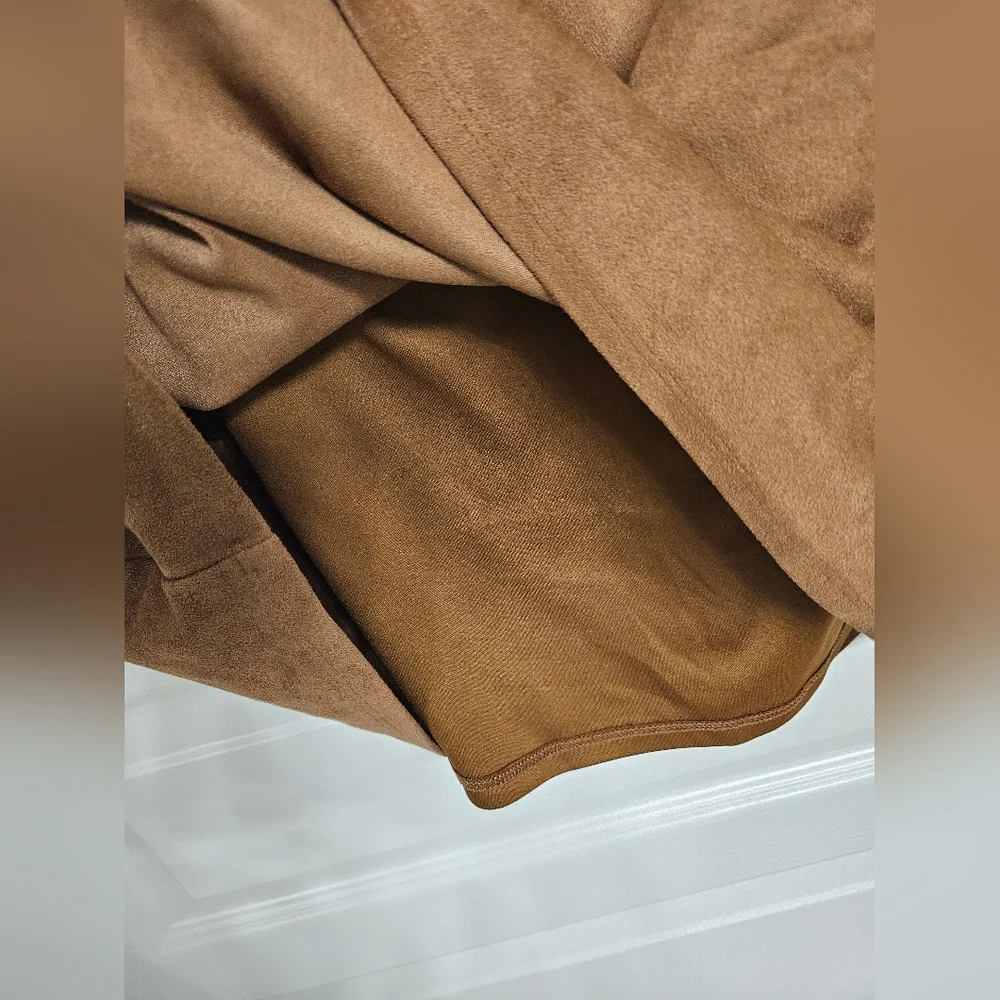Express size 2 camel brown suede cross laced v neck lined zip up mini dress - Picture 6 of 7